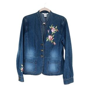 Ramsey Cotton Vintage Embroidered 3 Buttons Patch Pocket Blue Wash Jean Jacket L